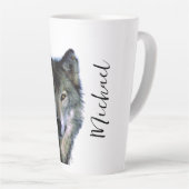 Tasse Latte Wolf Portrait Votre nom Écriture personnalisée (Angle droit)