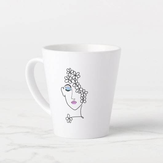 Tasse Latte Woman With Flowers Line Art   (Angle gauche)