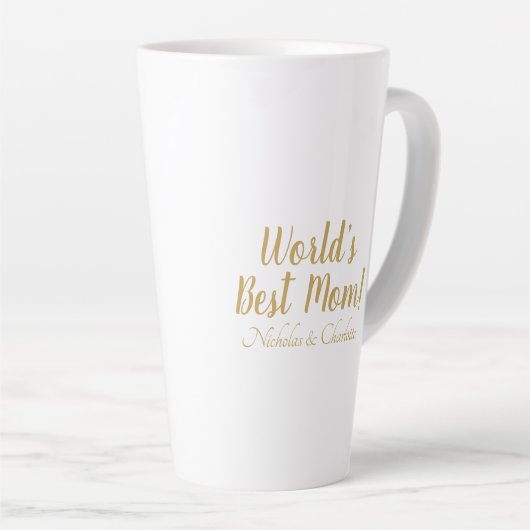 Tasse Latte World’s Best Mom gold custom script mignon (Angle droit)
