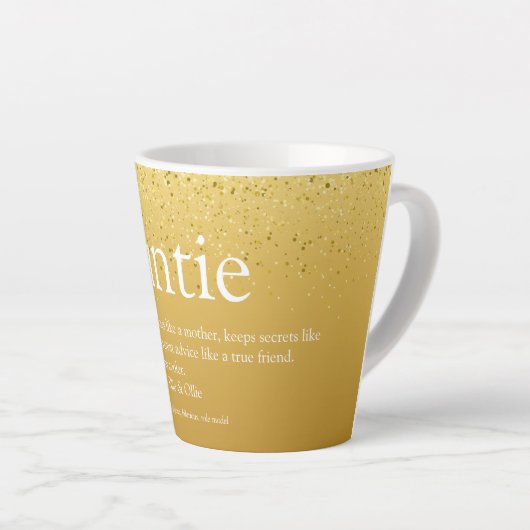 Tasse Latte World's Best Aunt, Auntie Definition Gold Glitter (Angle droit)