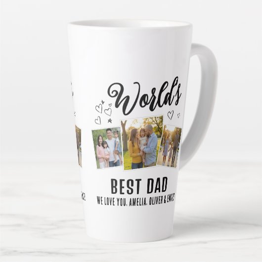 Tasse Latte World's Best Dad Custom 3 Photo Collage (Angle droit)