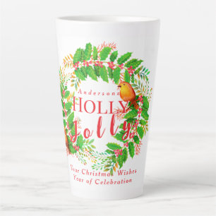 Tasse Latte Wreath Holly Jolly Family White
