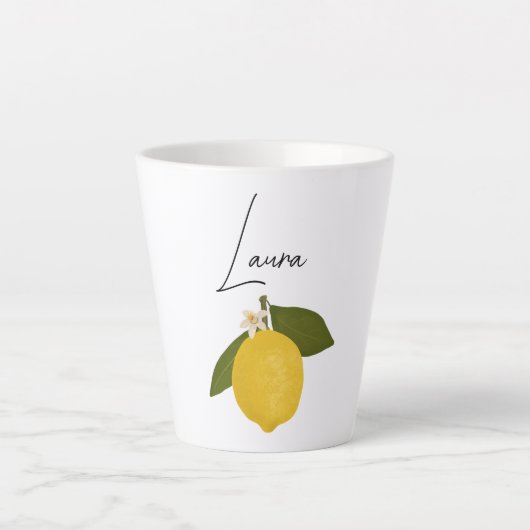 Tasse Latte Yellow Lemon with Green Leaves | Fresh Citrus  (Devant)