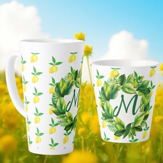 Tasse Latte Yellow Lemons Monogram 
