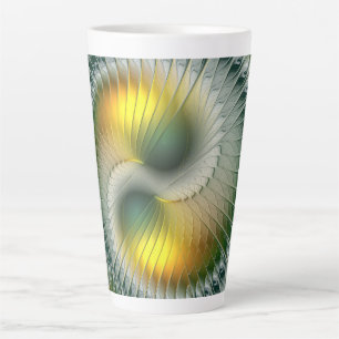 Tasse Latte Yin Yang Vert Jaune Abstrait coloré Fractal