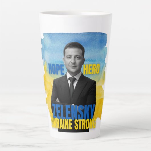 Tasse Latte Zelensky Hope Héros Ukraine forte (Devant)