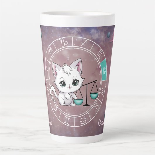 Tasse Latte Zodiac Libra Cute Cat Wheel Planet Astrologie (Devant)