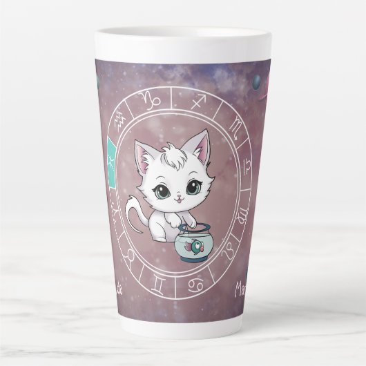 Tasse Latte Zodiac Pisces Cute Cat Roue Planète Astrologie (Devant)