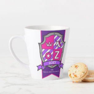 Tasse Latte Zoé nom signifiant knight mauve lettre rose Z