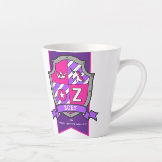 Tasse Latte Zoom nom signifiant chevalier violet lettre rose Z (Droite)