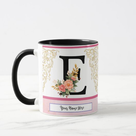Tasse lettre florale E – Tasse initiale personnali (Gauche)