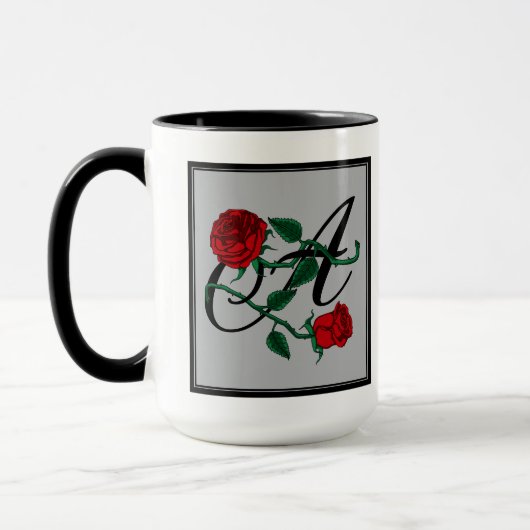 Tasse Lettre Initiale A avec Roses Rouges Café (Gauche)