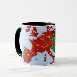 Tasse linguistique de carte de l'Europe de thé