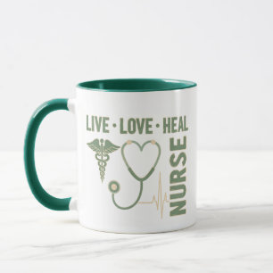 Tasse Live Love Heal Infirmière Caducée Stéthoscop