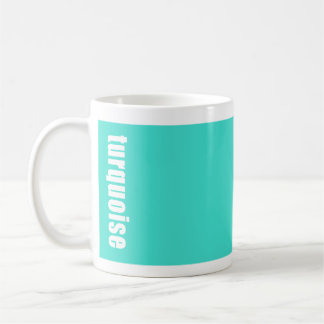 tasse lumineuse solide de turquoise avec le nom de