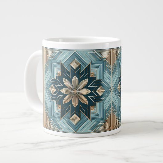 Tasse Mandala Florale Géométrique Bleue – Sarcelle (Devant gauche)