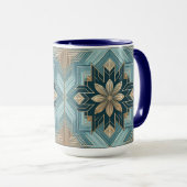 Tasse Mandala Florale Géométrique Bleue – Sarcelle (Devant droit)