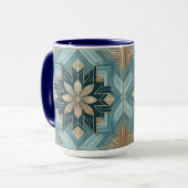 Tasse Mandala Florale Géométrique Bleue – Sarcelle (Devant gauche)