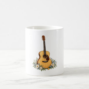 Tasse Marguerites à la guitare acoustique et fleur