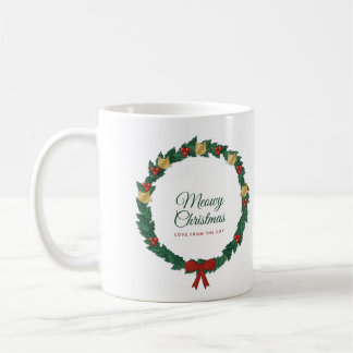 Tasse Meowy Noël Chat Couronne de houx Pa