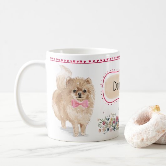 Tasse mignonne d'aquarelle de Pomeranian (Avec donut)