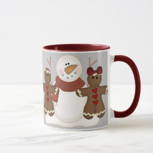 Tasse mignonne de couples de bonhomme de neige et