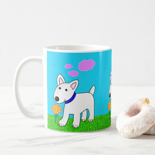 Tasse mignonne de fleur du chien W de bull-terrier (Avec donut)