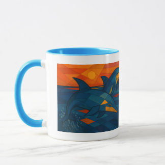 Tasse mit Delfinmotiv im kubistischen Stil Mok
