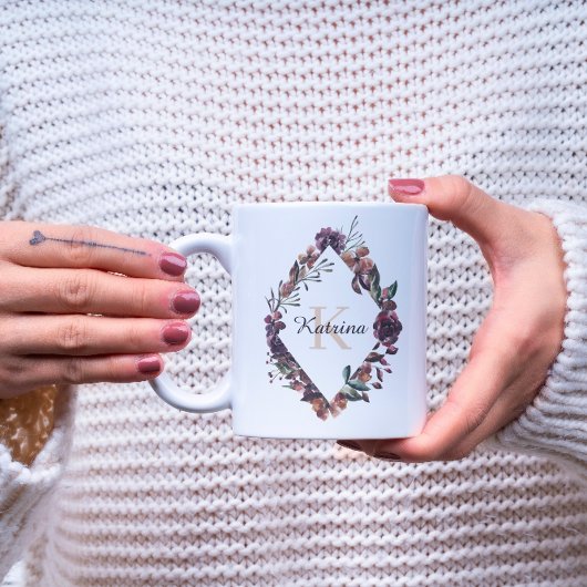 Tasse monogramme à motif floral aquarelle