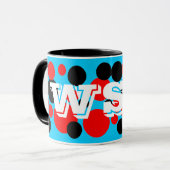 Tasse Monogramme à Points Bulles Noirs et Rouges (Devant gauche)