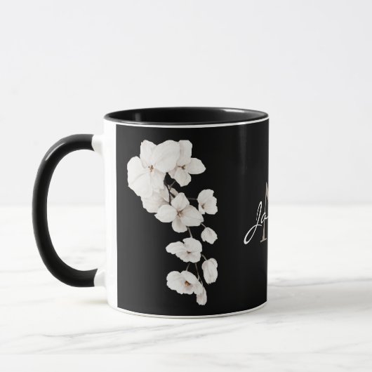Tasse Monogramme Orchidée Noir et Blanc Moderne (Gauche)