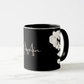 Tasse Monogramme Orchidée Noir et Blanc Moderne (Devant droit)