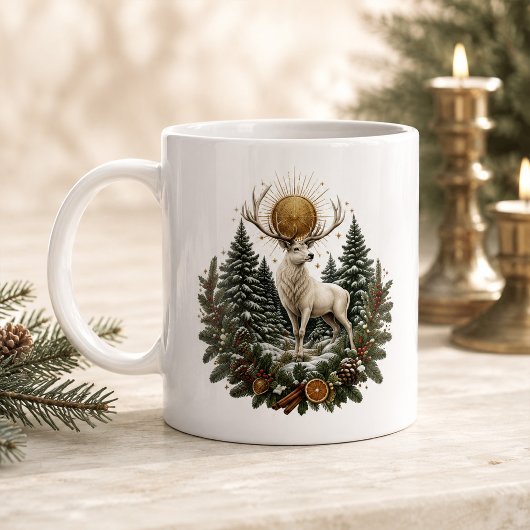 Tasse Moonlit Yule White Stag Solstice d'Hiver