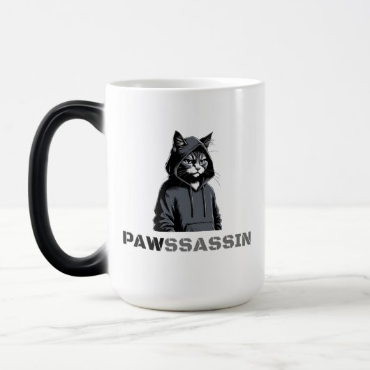 Tasse Morphing PAWSSASSIN – Chat à capuchon déguis (Gauche)