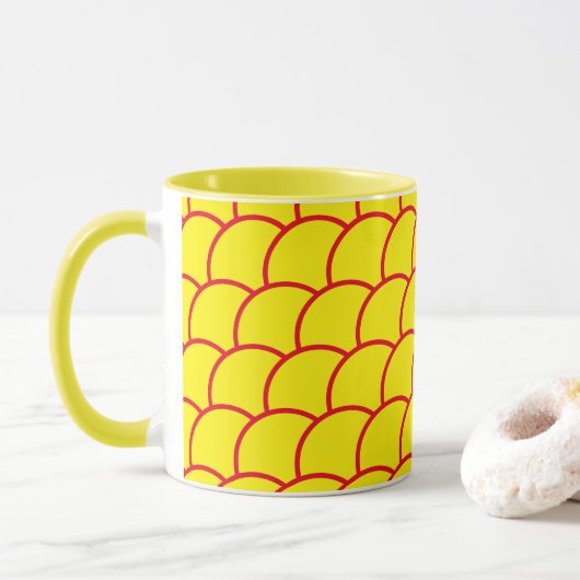 Tasse - motif d'écailles de poisson jaunes (Avec donut)