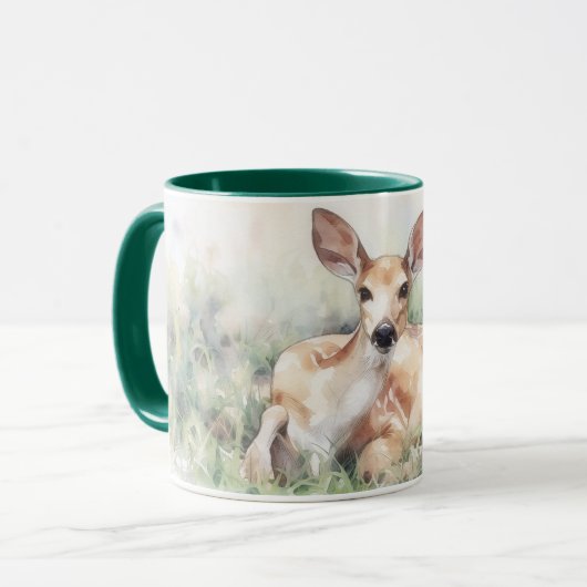 Tasse Mug Cerf Sauvage au Repos dans un Pré d'Art (Devant gauche)
