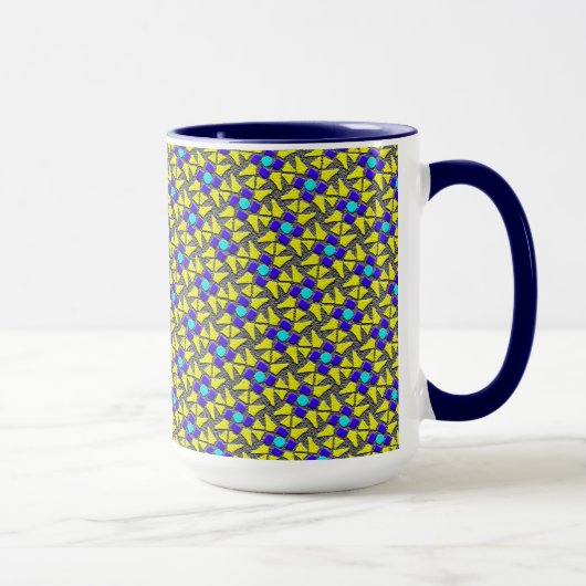 Tasse MUG Jimette Design bleu jaune gris (Droite)