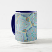 Tasse MUG Jimette Design bleu jaune gris (Devant gauche)