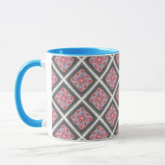 Tasse MUG Jimette Design Gris rouge bleu (Gauche)