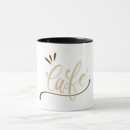 Tasse noire Cafe Gold Script  (Centre)