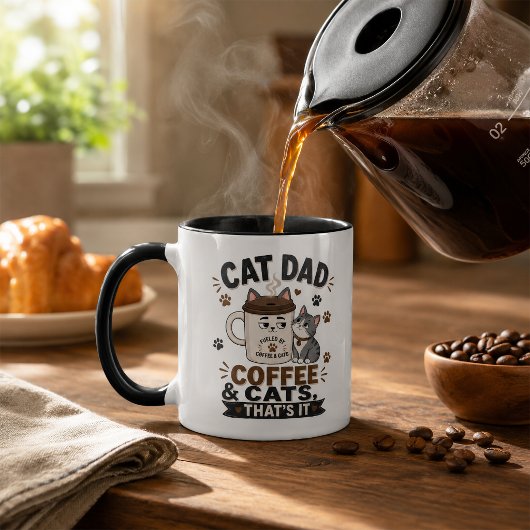 Tasse noire drôle de papa de chat café et chats c'