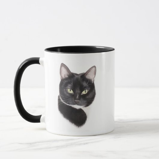 Tasse noire et blanche de chat (Gauche)