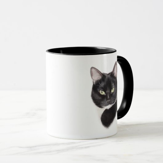 Tasse noire et blanche de chat (Devant droit)