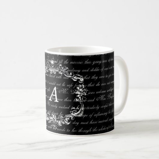 Tasse noire et blanche de monogramme des textes de (Devant droit)