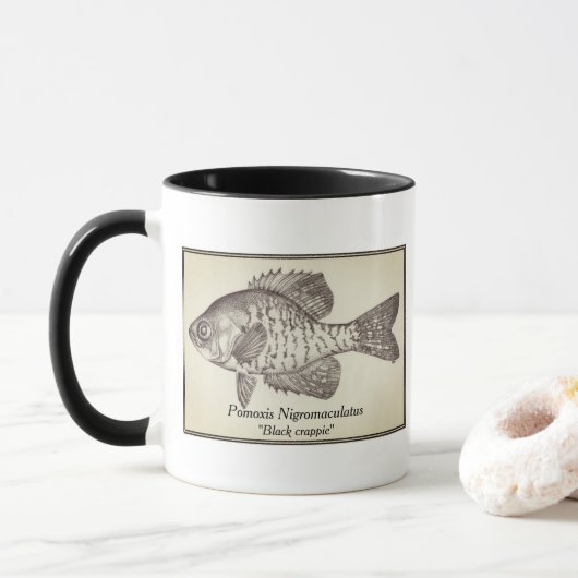 Tasse noire et blanche de "Pomoxis" (Avec donut)