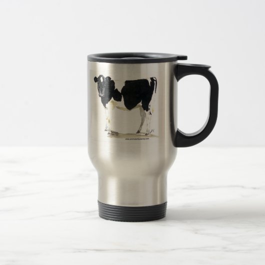 tasse noire et blanche de voyage de vache (Droit)