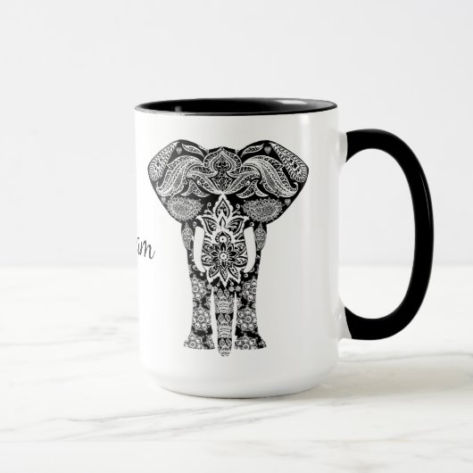 Tasse noire et blanche d'éléphant de henné (Droite)
