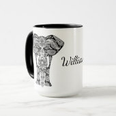 Tasse noire et blanche d'éléphant de henné (Devant gauche)
