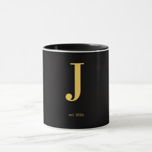 Tasse noire lettre J en or Tasse à monogramme mi