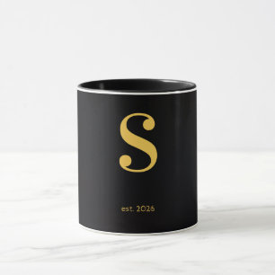 Tasse noire lettre S or Tasse à monogramme minim